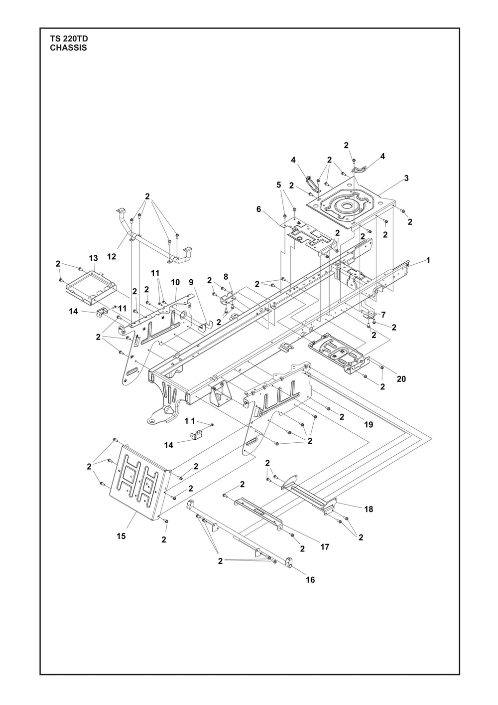 Chassis / Frame Diagram and Parts List for TS220TD  Husqvarna Lawn Tractor
