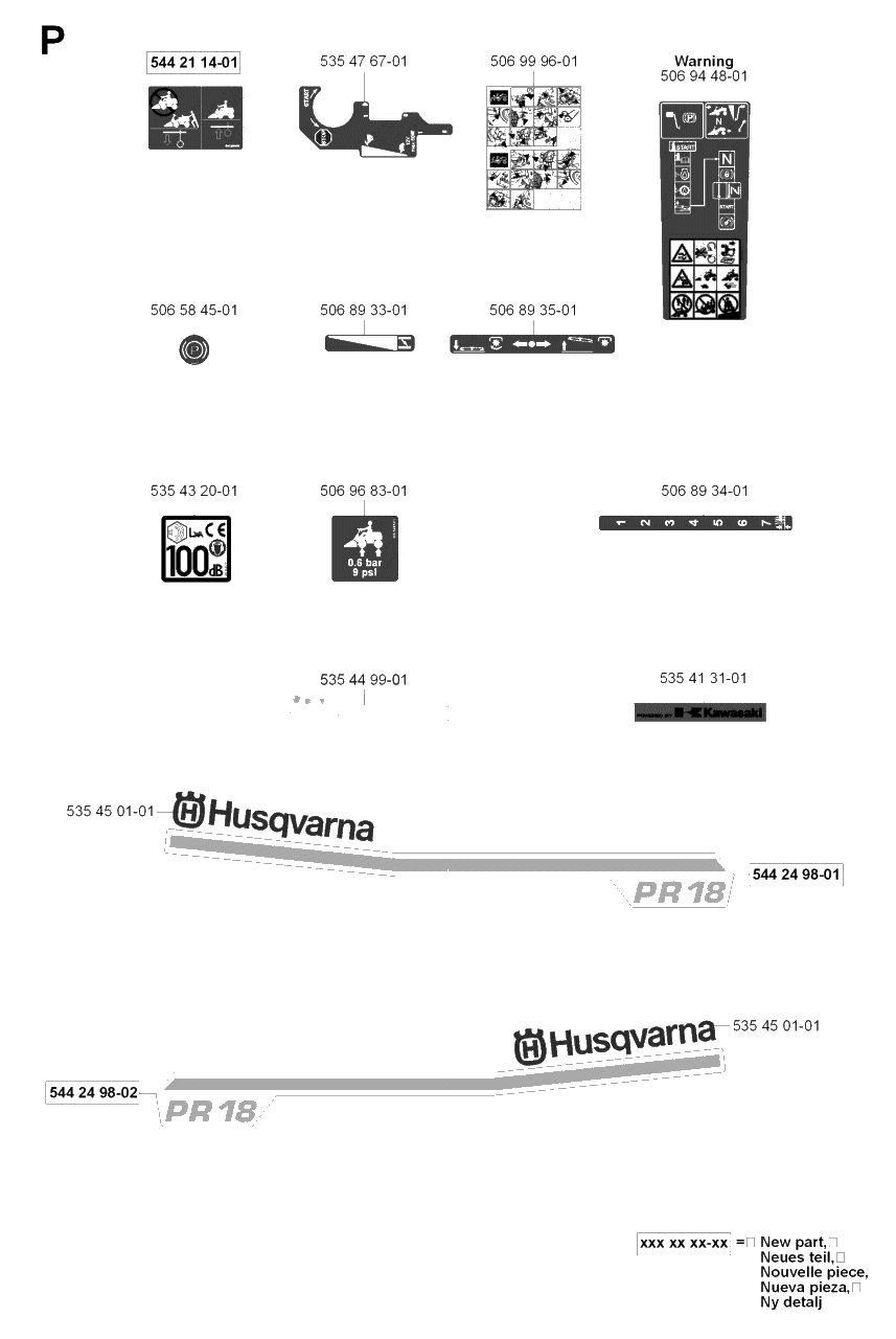 Decals Diagram and Parts List for R18PRO (953521901)(2007-03) Husqvarna Lawn Tractor