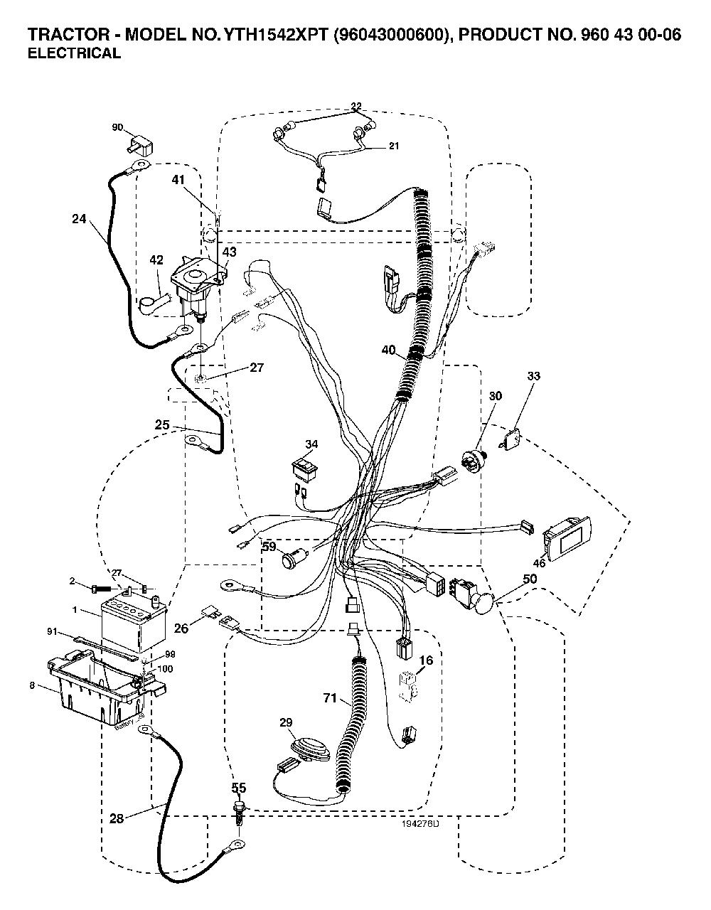 Electrical Diagram and Parts List for YTH1542XPT (96043000600)(2006-01) Husqvarna Lawn Tractor