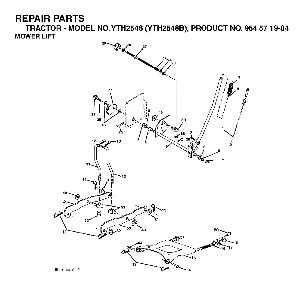 Mower Lift / Deck Lift Diagram and Parts List for YTH2548B (954571984)(2004-06) Husqvarna Lawn Tractor