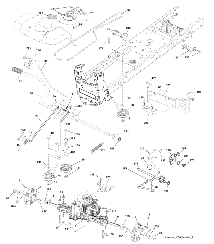 Drive Diagram and Parts List for 2748GLS (96043005000)(2008-03) Husqvarna Lawn Mower