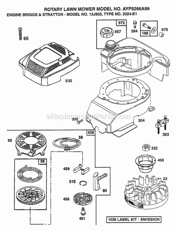 Page B Diagram and Parts List for 5266A99 1999 Husqvarna Lawn Mower