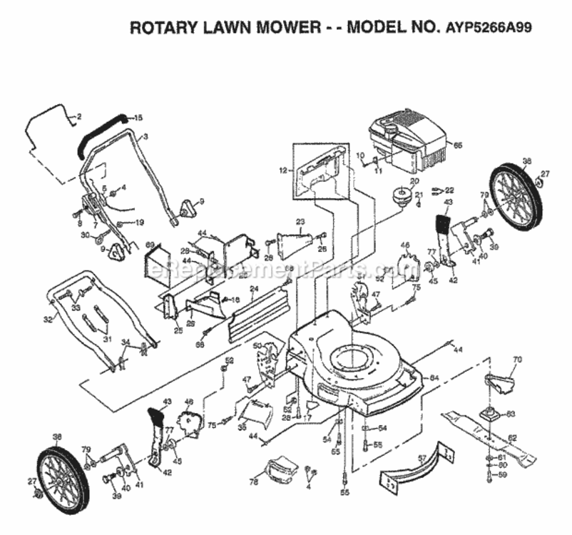 Page F Diagram and Parts List for 5266A99 1999 Husqvarna Lawn Mower