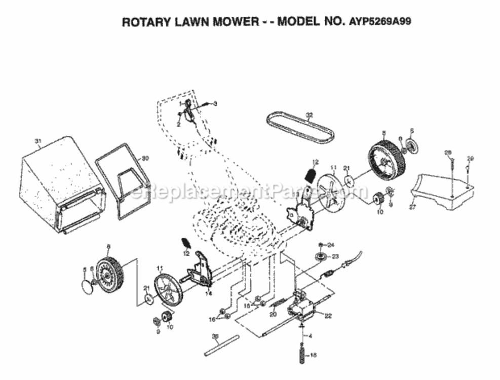 Page F Diagram and Parts List for 5269A99 1999 Husqvarna Lawn Mower