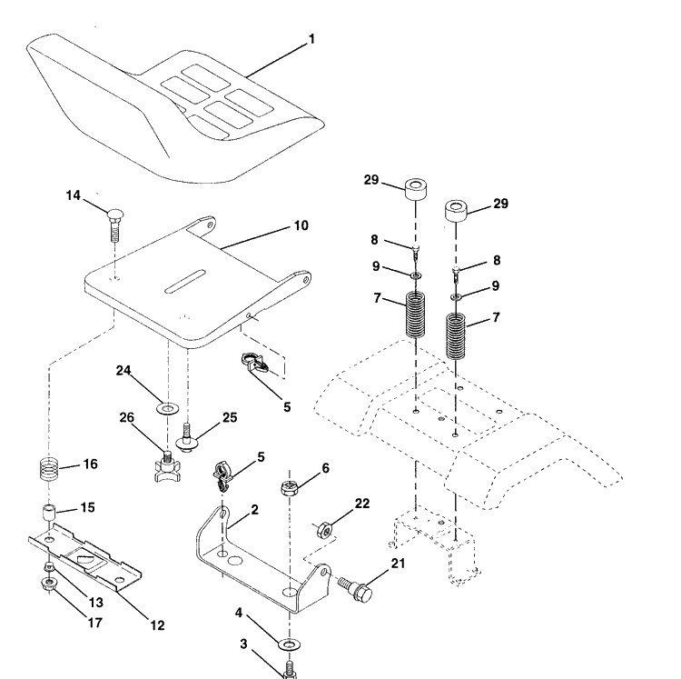Seat Diagram and Parts List for LTH125 (HC125H42A)(954000782)(1994-01) Husqvarna Lawn Mower
