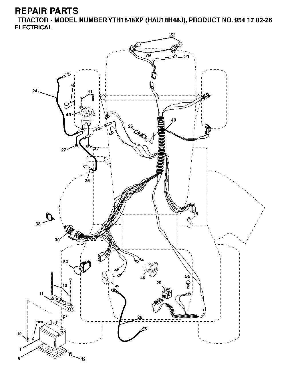 Electrical Diagram and Parts List for YTH1848XP (HAU18H48J, 954170226)(2004-09) Husqvarna Lawn Tractor