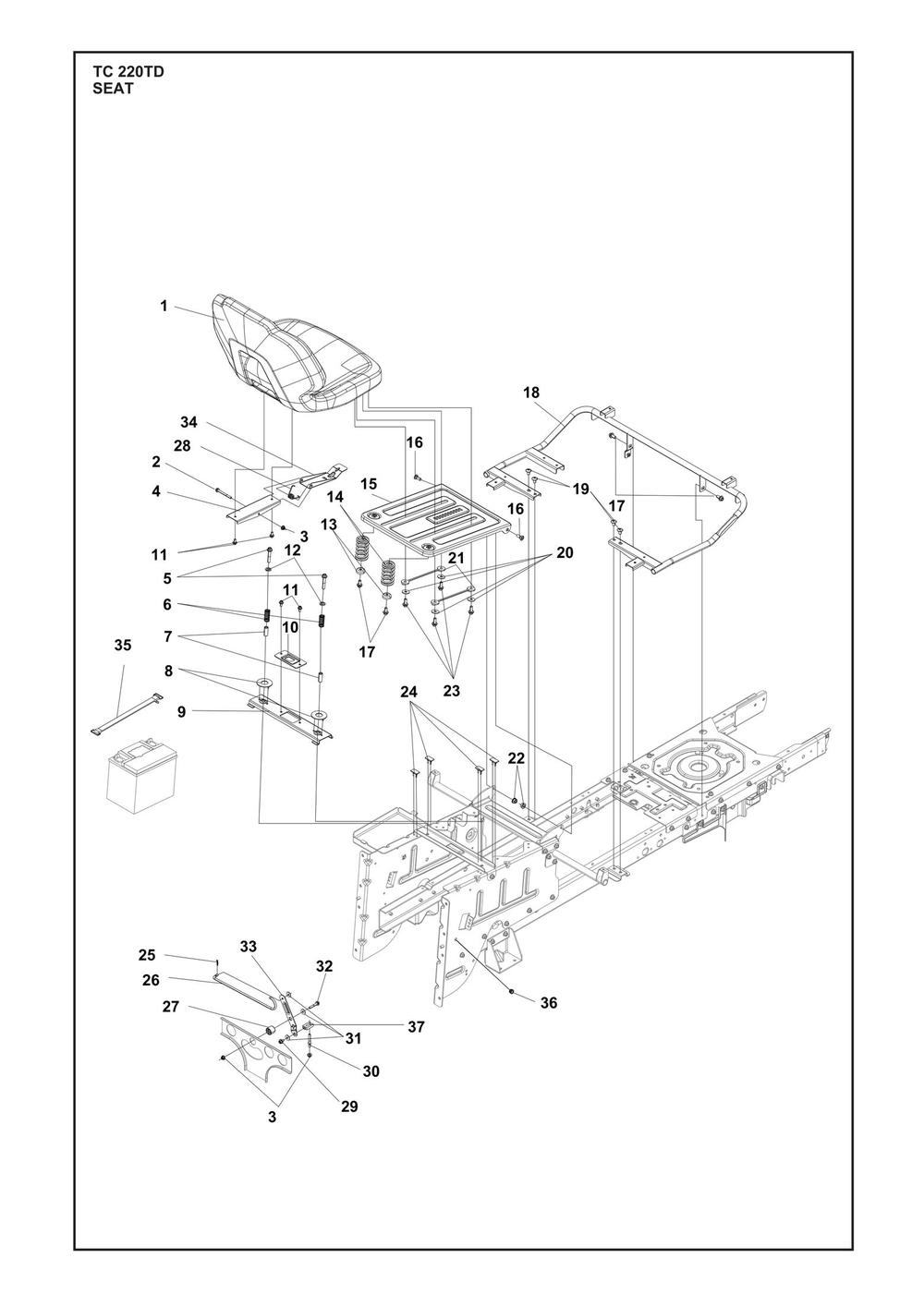 Seat Diagram and Parts List for TC220TD  Husqvarna Lawn Tractor