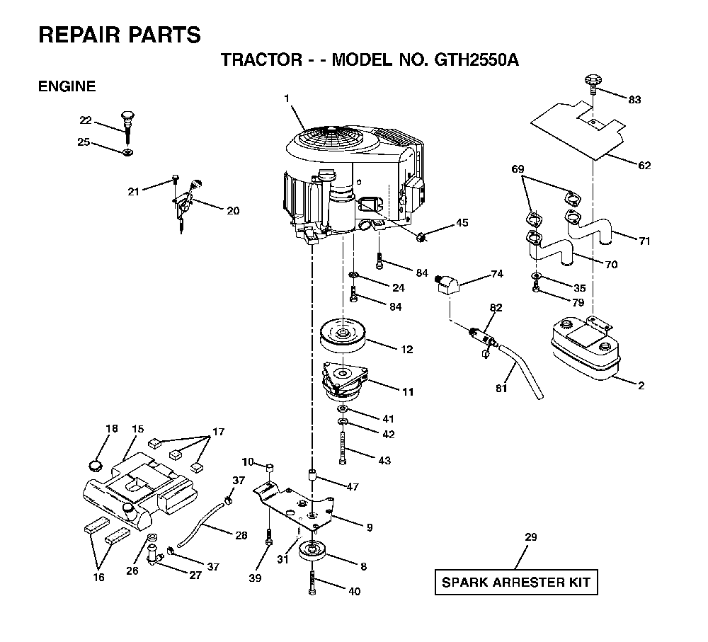 Engine Diagram and Parts List for GTH2550A (954567109)(2001-05) Husqvarna Lawn Tractor