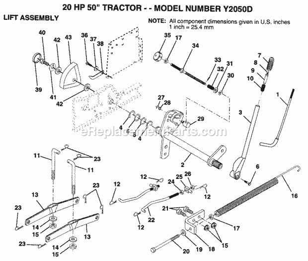 Lift Diagram and Parts List for Y2050D 1994 Husqvarna Lawn Tractor