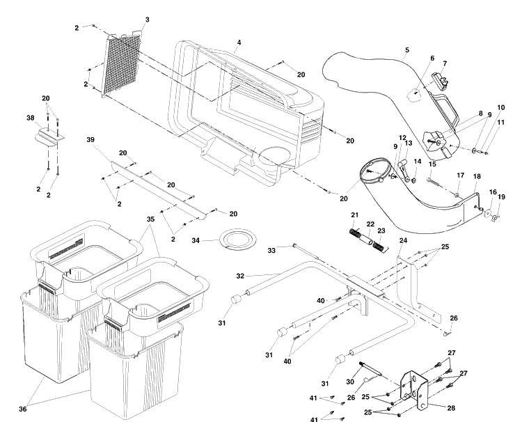 Grass Catcher Diagram and Parts List for C38D (954140050)(2001-11) Husqvarna Lawn Tractor Accessories