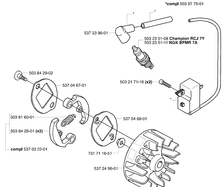 Ignition / Flywheel Diagram and Parts List for 123L 2004-01 Husqvarna Trimmer