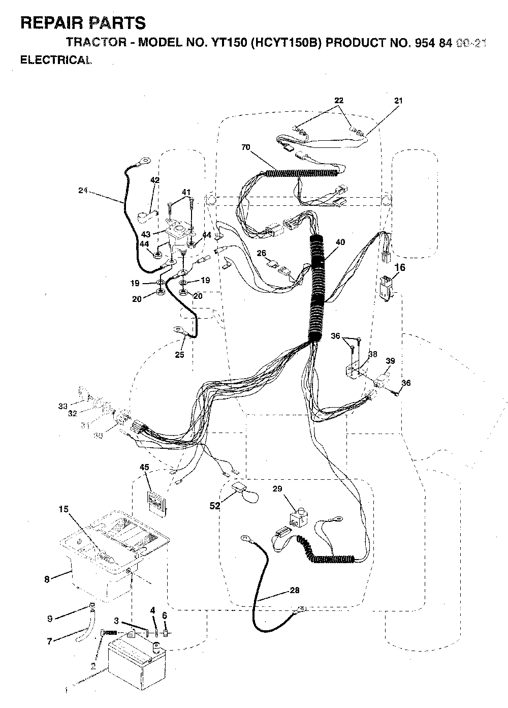 Electrical Diagram and Parts List for YT150 (HCYT150B, 954840021)(1996-04) Husqvarna Lawn Tractor