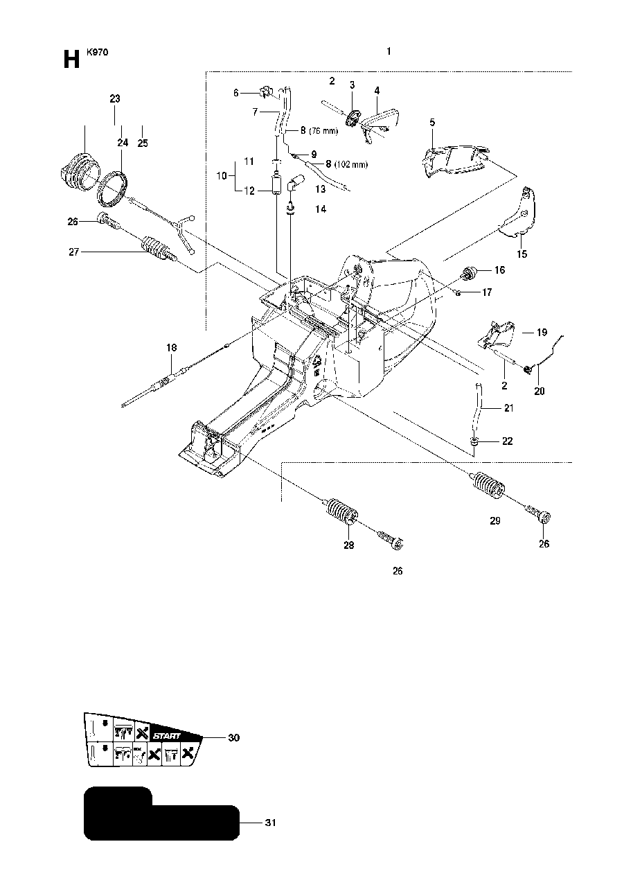 Fuel Tank Diagram and Parts List for K970 (575697201 & Above)(2010-05) Husqvarna Circular Saw