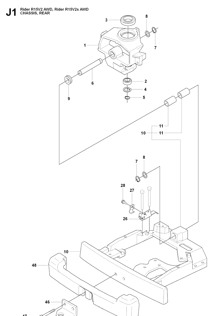 Transmission Diagram and Parts List for RIDER15V2AWD (965200901)(2009-04) Husqvarna Lawn Mower