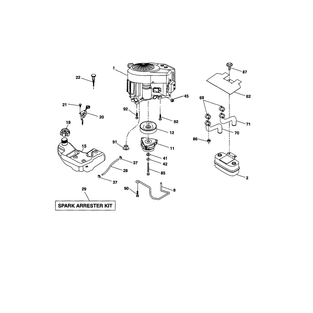 Engine Diagram and Parts List for 917289580  Husqvarna Lawn Tractor