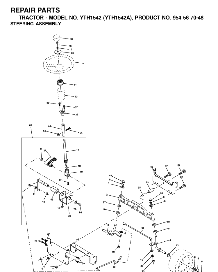 Steering Diagram and Parts List for YTH1542 (954567048)(2000-11) Husqvarna Lawn Tractor