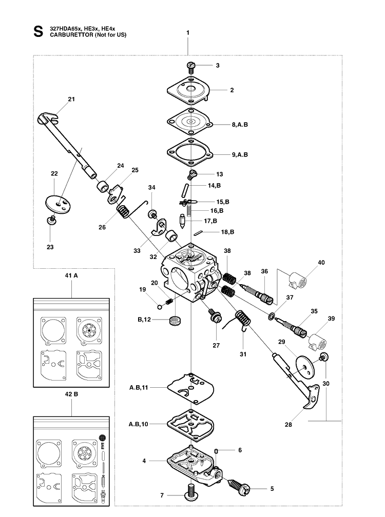Carburetor Diagram and Parts List for 327HE4 X-SERIES Husqvarna Hedge Trimmer