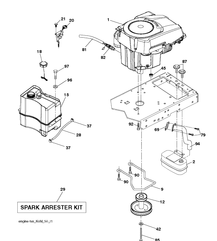 Engine Diagram and Parts List for YTA19K42 (96048006801)(2016-12) Husqvarna Lawn Tractor