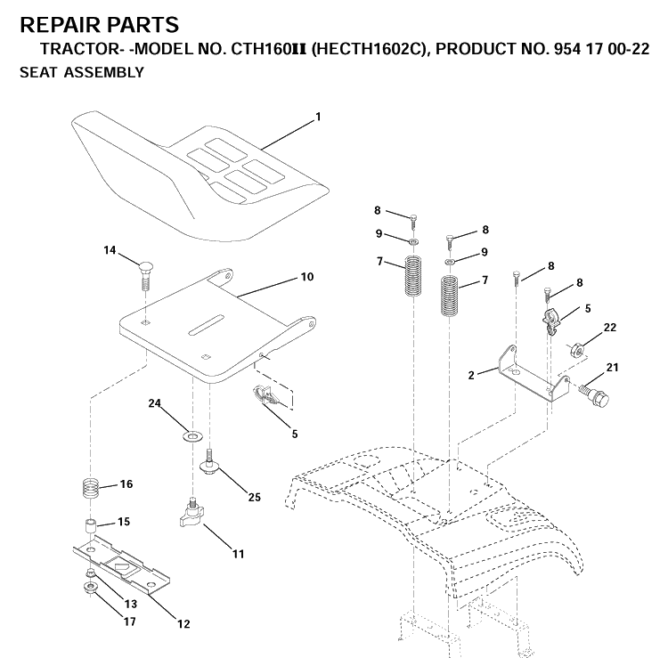 Seat Diagram and Parts List for CTH160II (HECTH1602C)(2001-02) Husqvarna Lawn Tractor