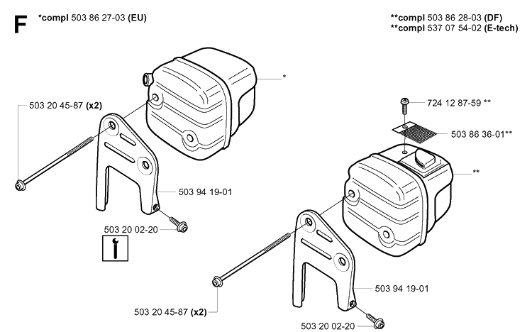 Muffler Diagram and Parts List for 346XP 20041000001-20070799999 Husqvarna Chainsaw