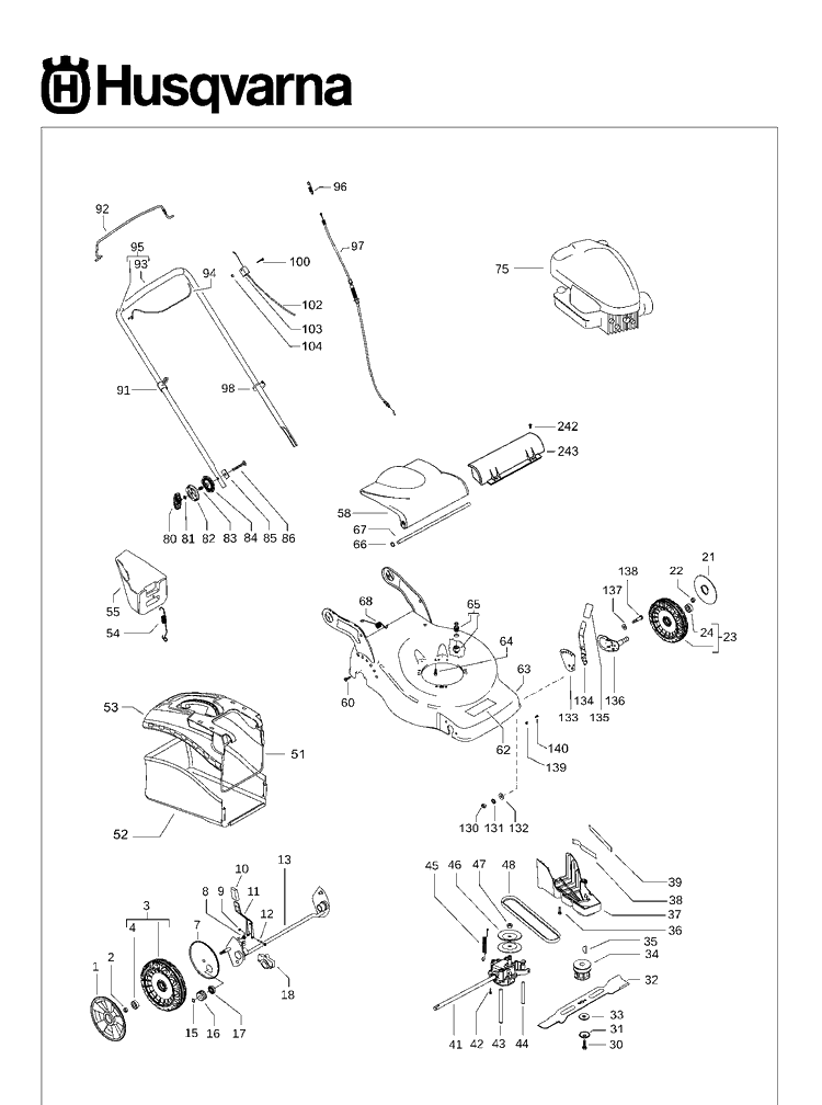 Product Complete Diagram and Parts List for LC146SP  Husqvarna Lawn Mower