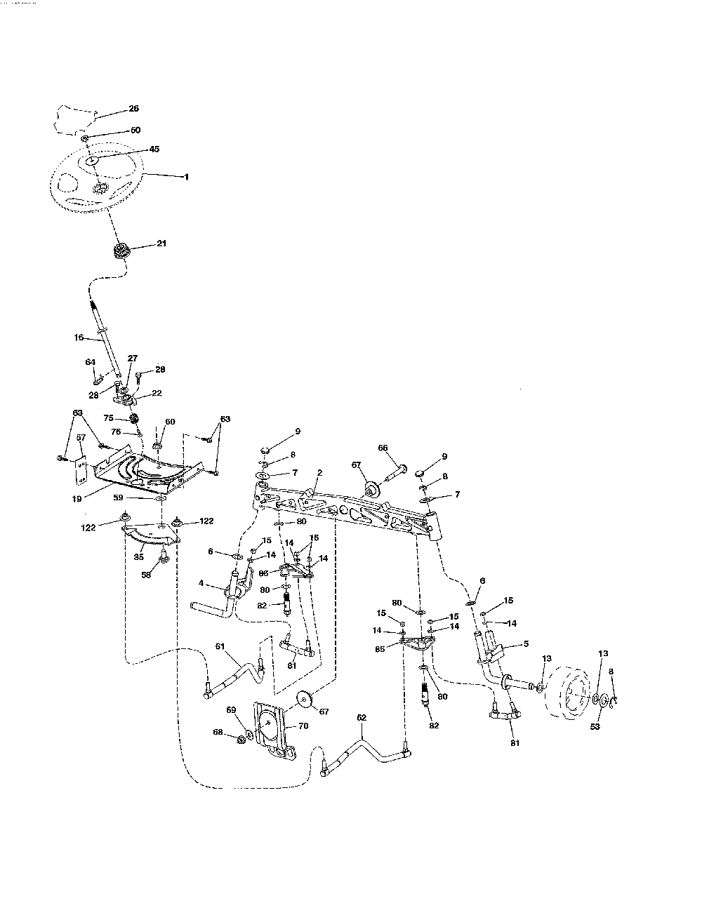Steering Diagram and Parts List for GT54CS-502140  Husqvarna Lawn Tractor