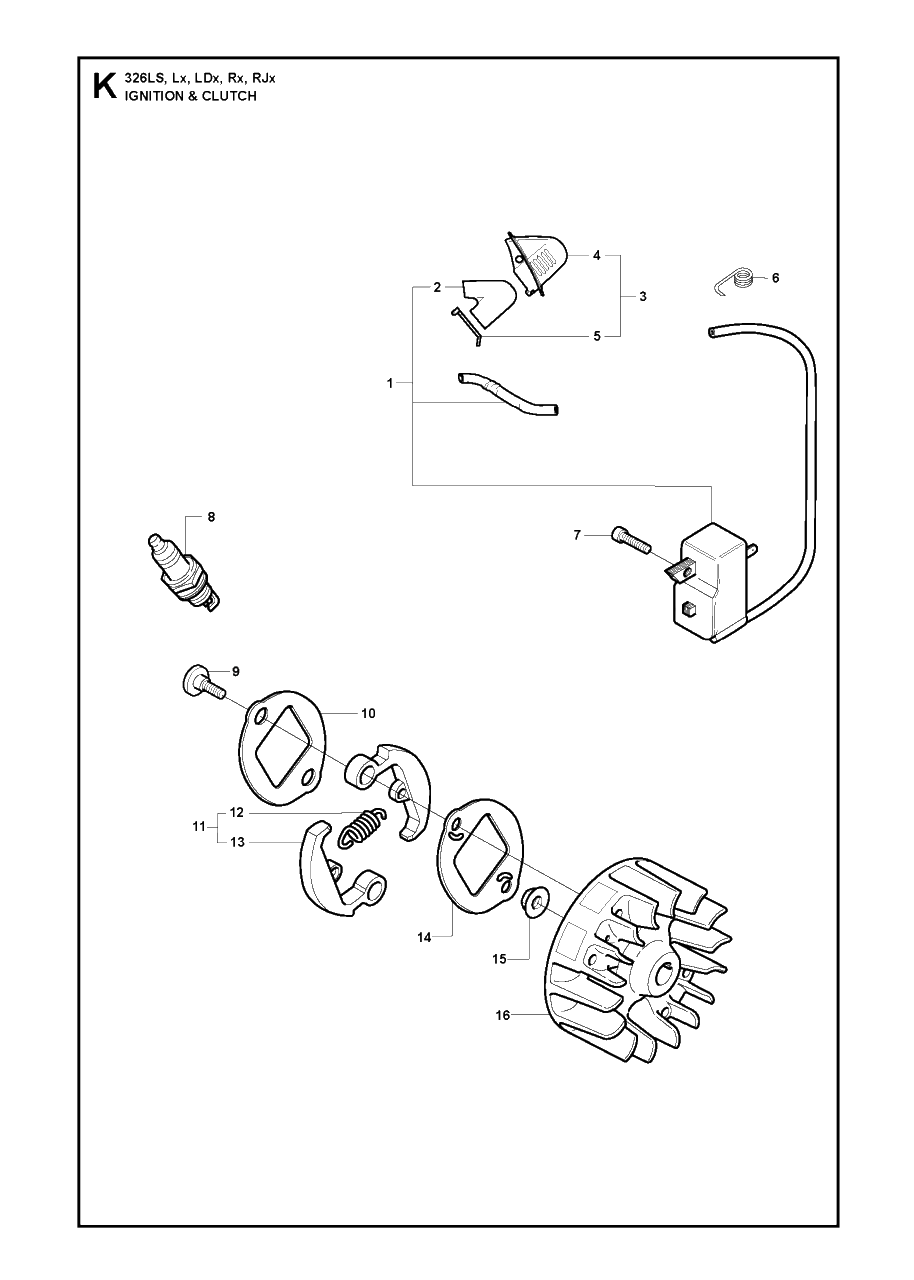 Ignition System Diagram and Parts List for 326RX 20091800001 & Above Husqvarna Trimmer