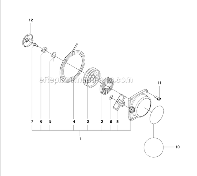 Starter Diagram and Parts List for 530BT 2012-10 Husqvarna Leaf Blower / Vacuum