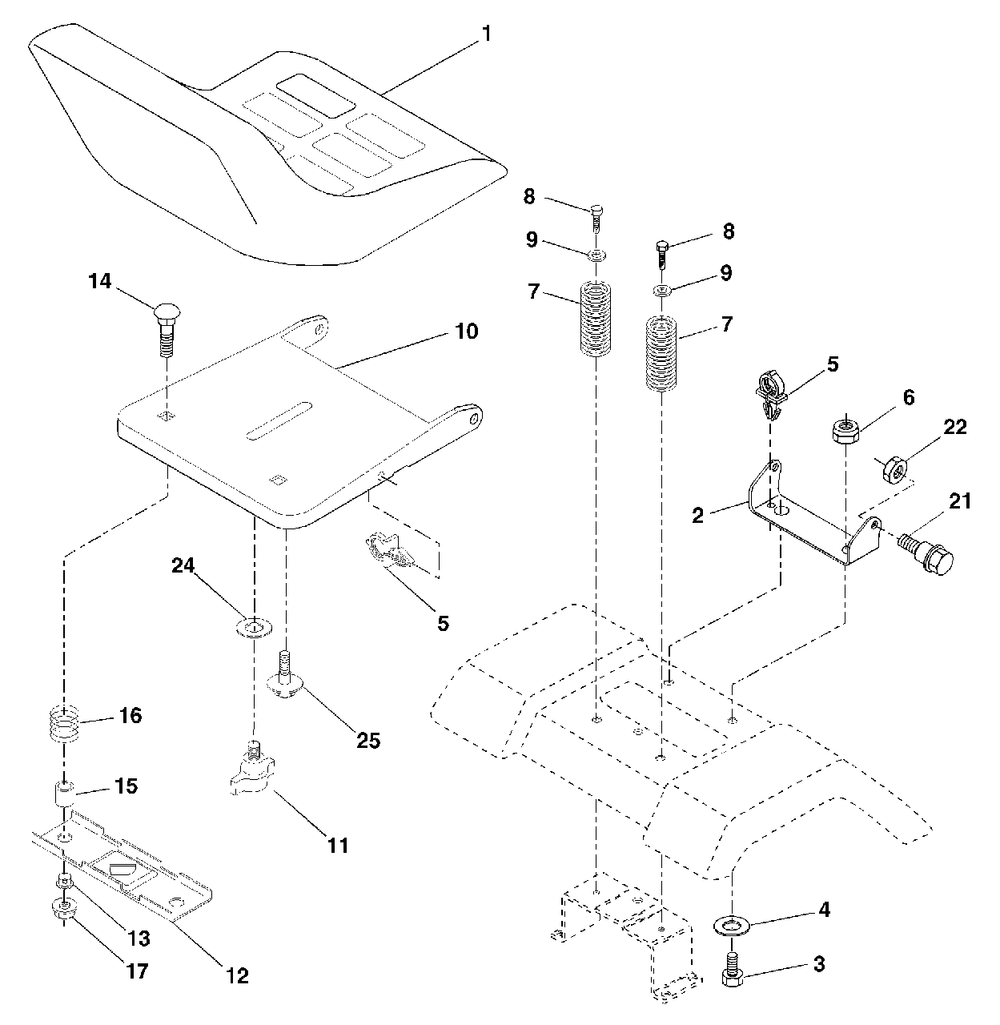 Seat Assembly Diagram and Parts List for YTH1542 (954567048-C)(2001-04) Husqvarna Lawn Tractor