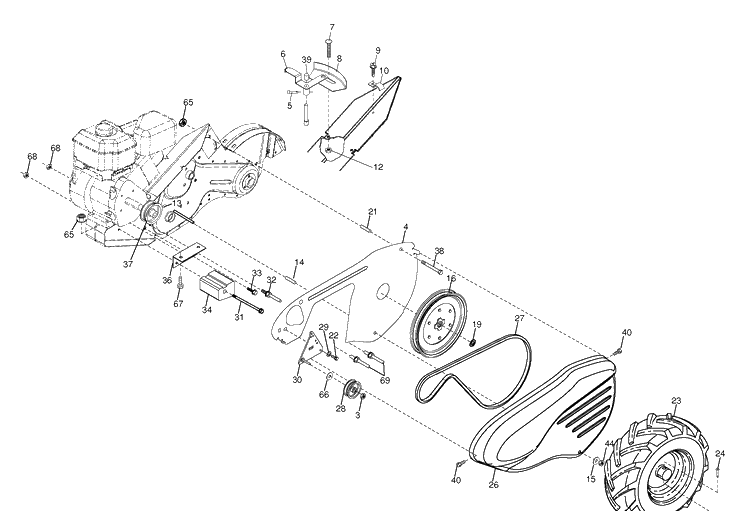 Mainframe, Left Side Diagram and Parts List for DRT900E (96093002200)(2011-11) Husqvarna Cultivator