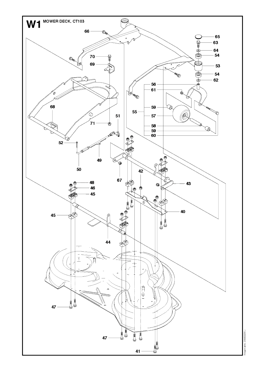 103cm Cutting Deck Diagram and Parts List for PF21AWD (965192501)(2011-03) Husqvarna Lawn Tractor
