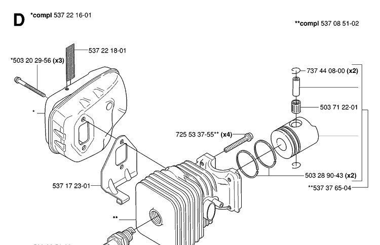 Cylinder Piston Diagram and Parts List for 326HD60 (X-SERIES)(20062700001-20082200000) Husqvarna Hedge Trimmer