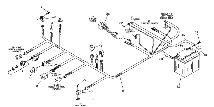 Wiring Assembly (Kohler Only) Diagram and Parts List for ZTHKH4820 2000-05 Husqvarna Lawn Mower