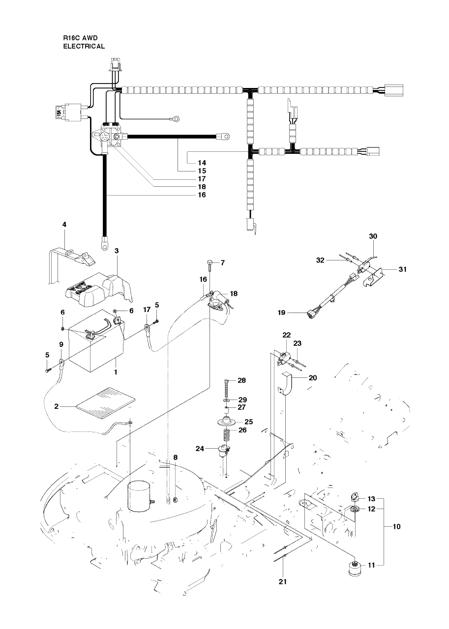 Electrical Diagram and Parts List for R16CAWD (966830301)(2010-07) Husqvarna Lawn Tractor