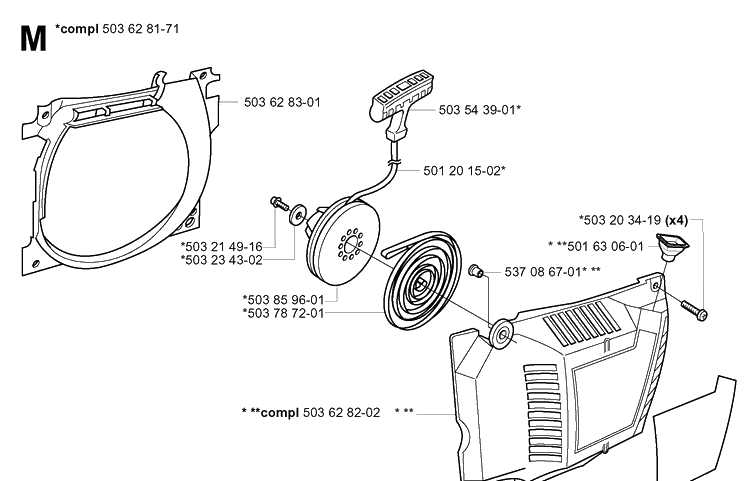 Starter 2 Diagram and Parts List for 365 20034400001-20051800000 Husqvarna Chainsaw