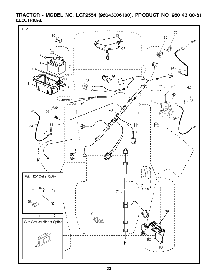 Electrical Diagram and Parts List for LGT2554 2008-12 Husqvarna Lawn Tractor