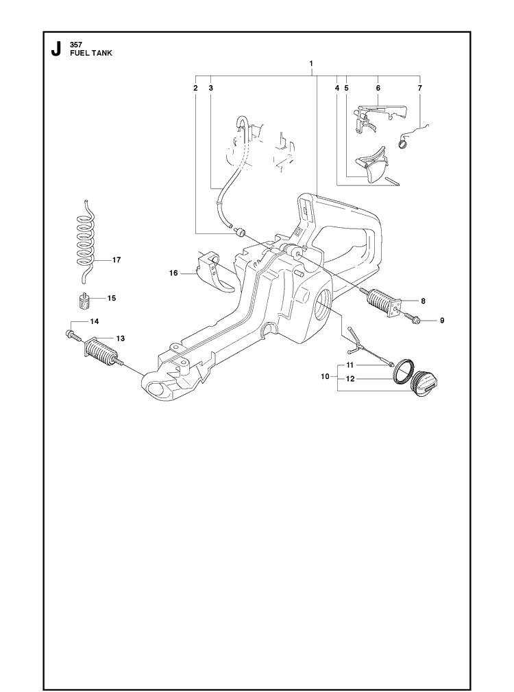Fuel Tank Diagram and Parts List for 357XP 20100600001-20111800000 Husqvarna Chainsaw