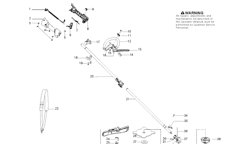 Shaft And Handle Diagram and Parts List for 128DJX (966712501)(20121900001-Current) Husqvarna Edger