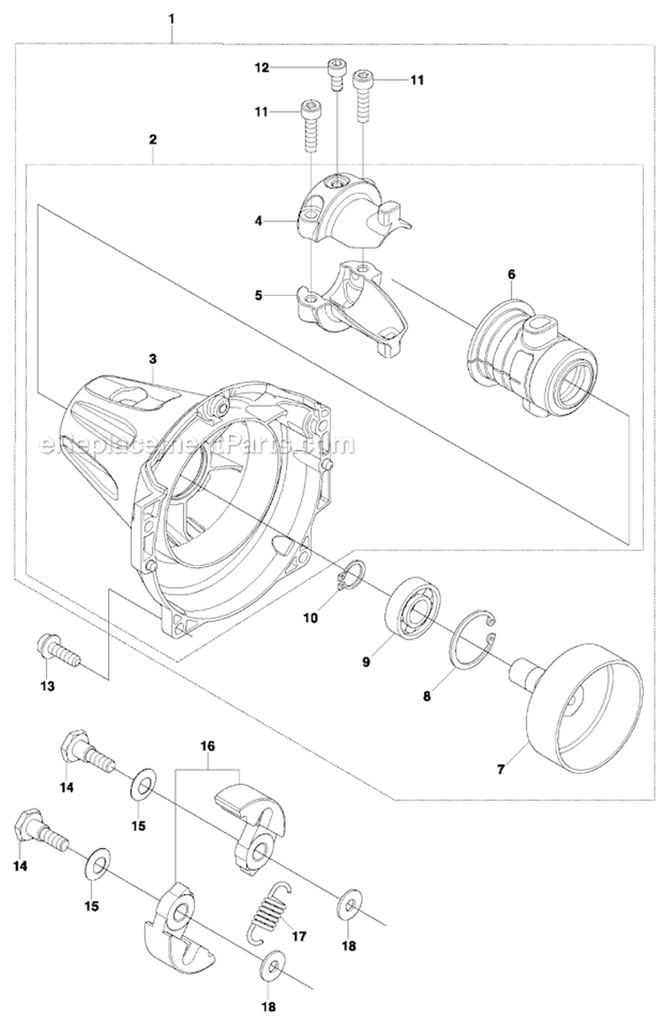 Clutch Diagram and Parts List for 533RS 2011-07 Husqvarna Brush Cutter