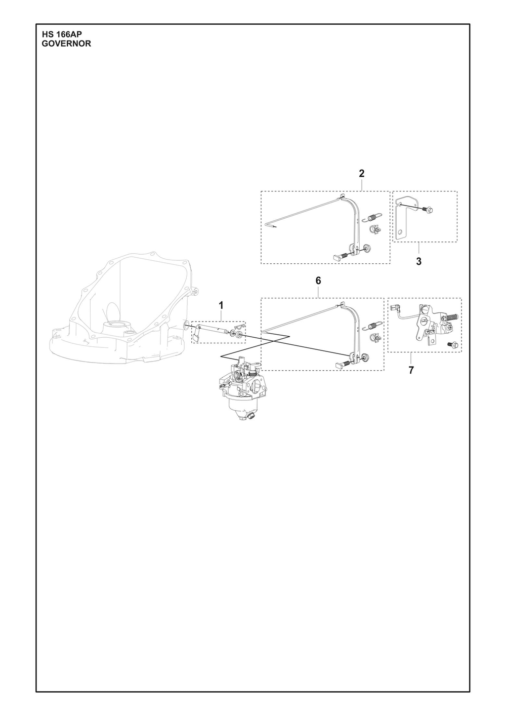 Governor Diagram and Parts List for HS166AP  Husqvarna Engine