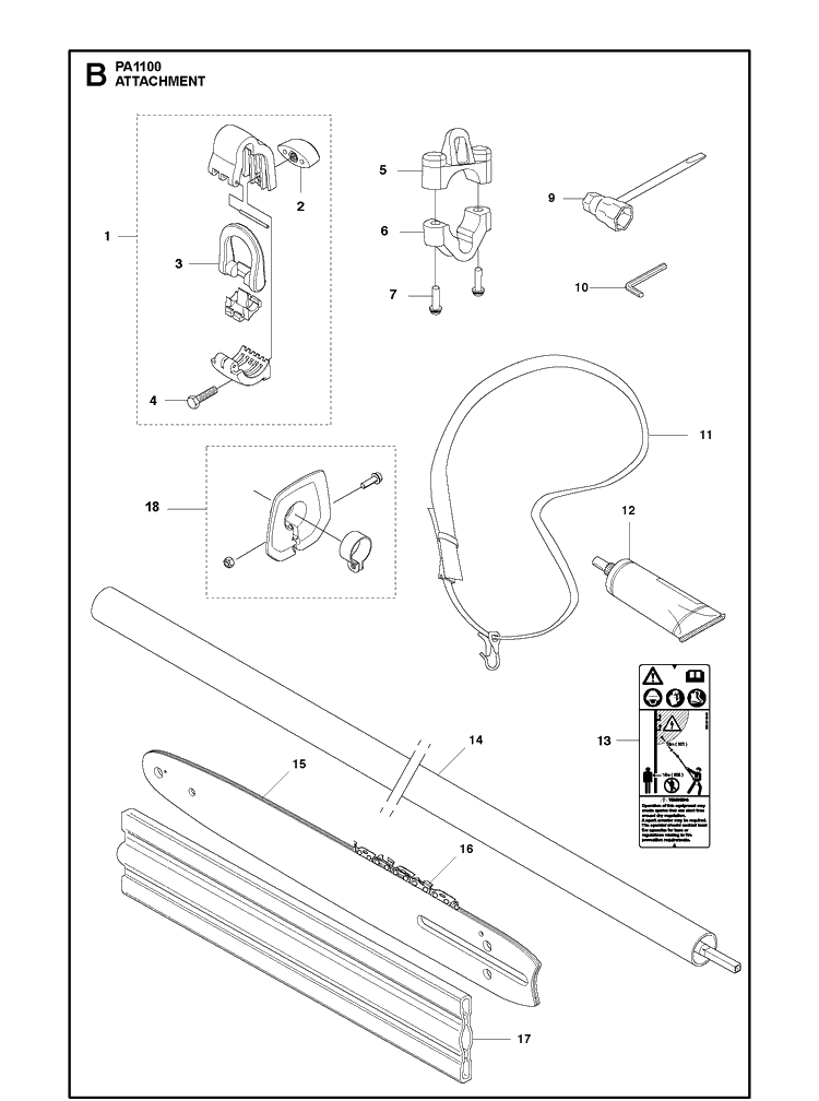 Attachments Diagram and Parts List for 537183325  Husqvarna Brush Cutter