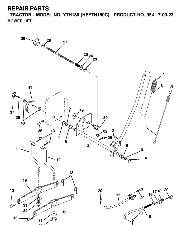 Mower Lift / Deck Lift Diagram and Parts List for YTH180 (HEYTH180C)(2000-03) Husqvarna Lawn Tractor