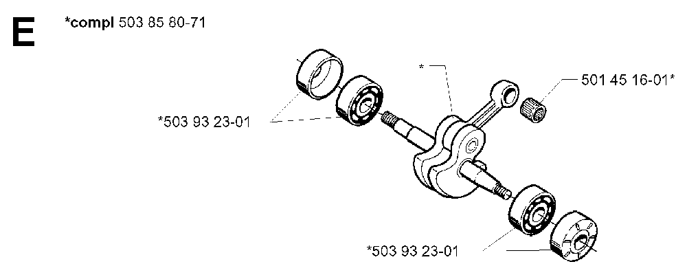 Crankshaft Diagram and Parts List for 345EPA 19993600001-20013500000 Husqvarna Chainsaw
