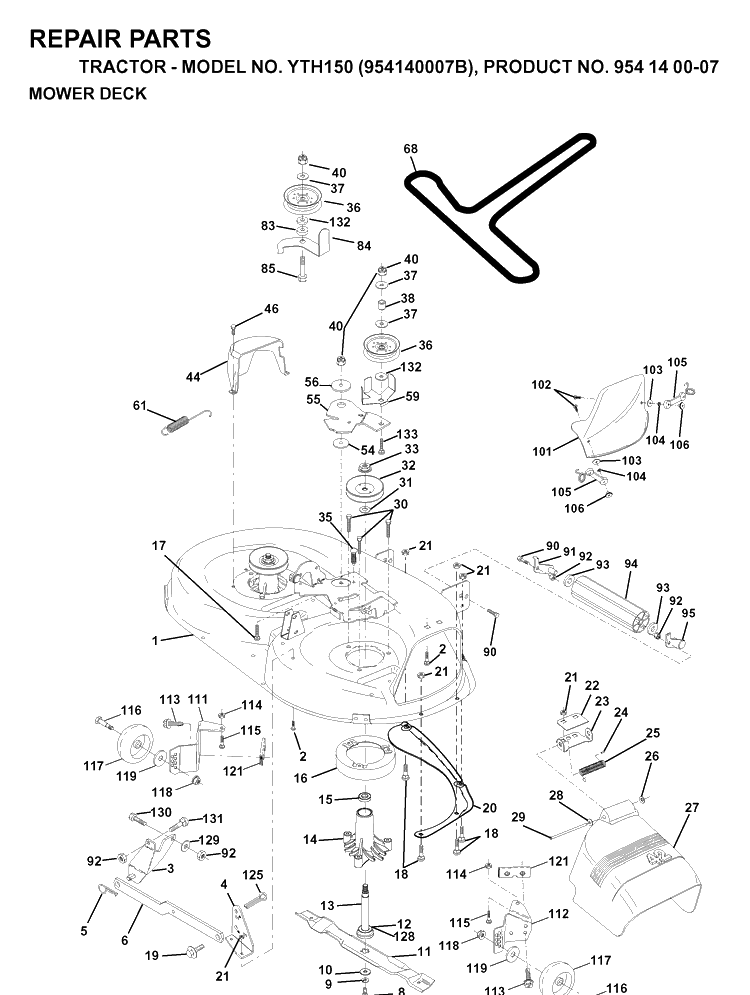 Mower Deck / Cutting Deck Diagram and Parts List for YTH150 (954140007B)(1997-01) Husqvarna Lawn Tractor