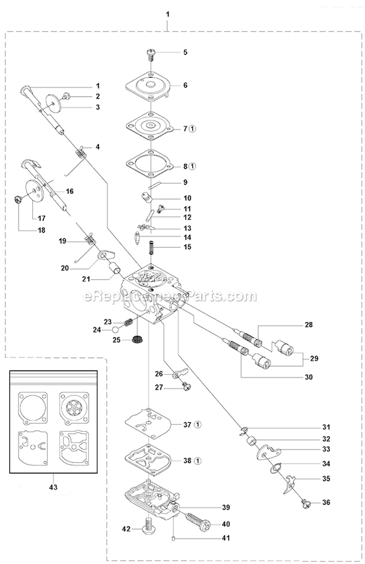 Carburetor Details Diagram and Parts List for 535FBX 2010-03 Husqvarna Brush Cutter