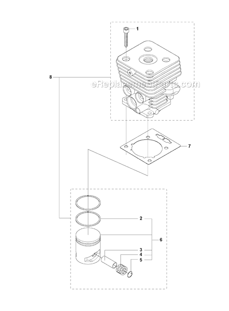 Cylinder Piston Diagram and Parts List for 535FBX 2010-03 Husqvarna Brush Cutter