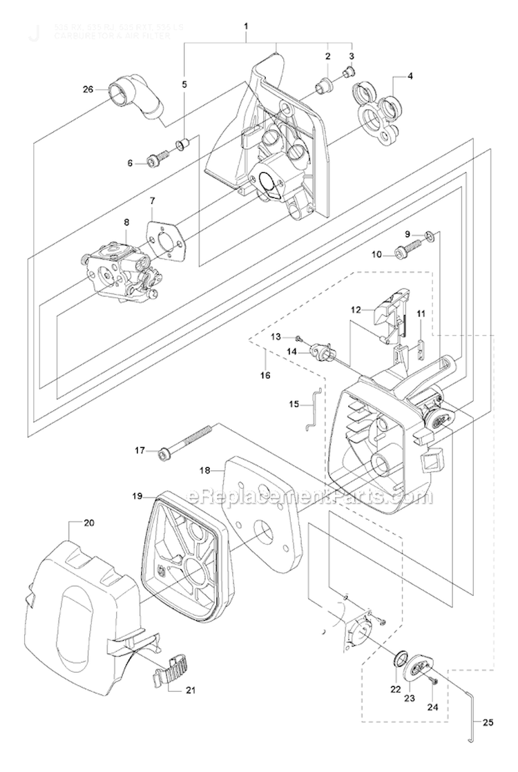 Carburetor  Air Filter Diagram and Parts List for 535LS 2011-02 Husqvarna Brush Cutter