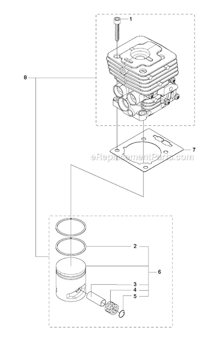 Cylinder Piston Diagram and Parts List for 535RJ 2011-02 Husqvarna Brush Cutter