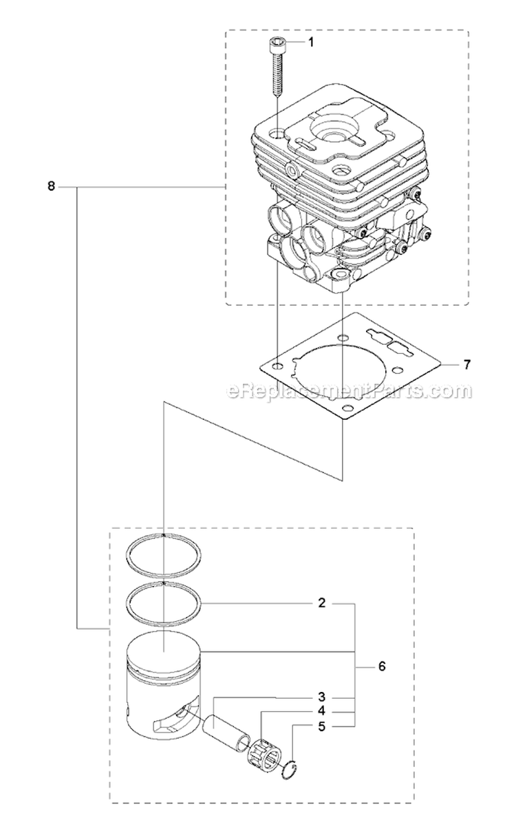 Cylinder Piston Diagram and Parts List for 535RXT 2011-02 Husqvarna Brush Cutter