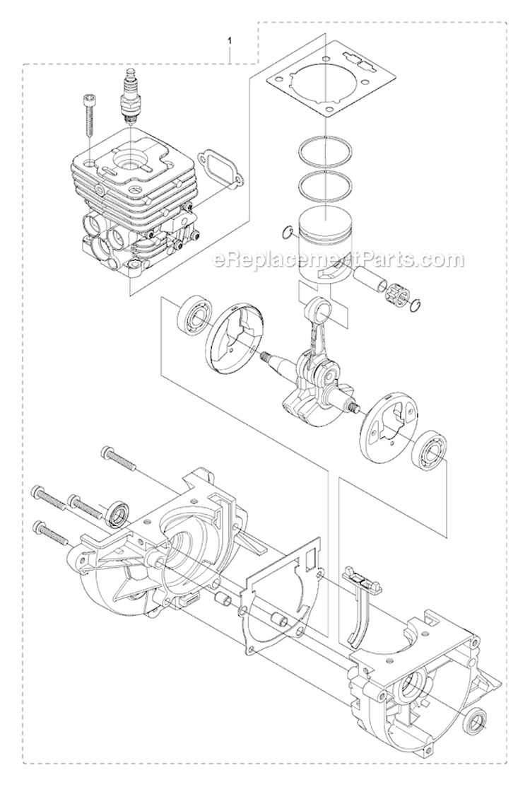 Short Block Diagram and Parts List for 535RXT 2011-02 Husqvarna Brush Cutter